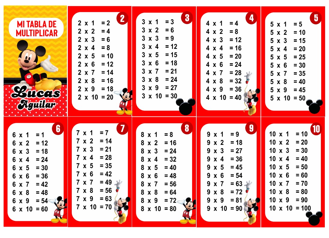Mickey Mouse Tabla de Multiplicar
